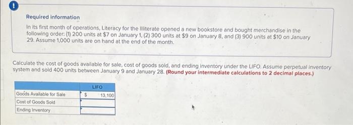 please answer in same format Required information In its first month of