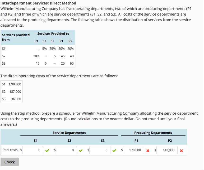  Interdepartment Services: Direct Method Wilhelm Manufacturing Company has five operating departments,