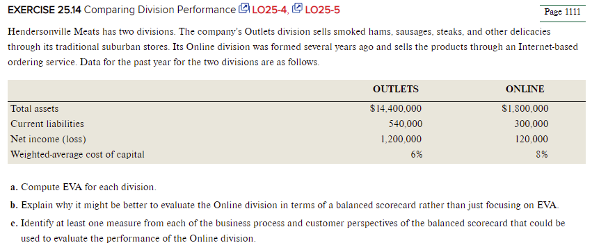 EXERCISE 25.14 Comparing Division Performance @ L025-4, 1025-5 Page 1111 Hendersonville