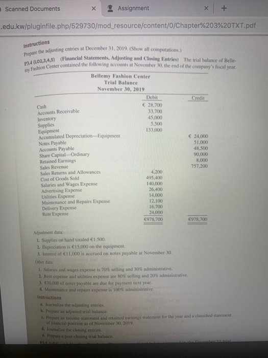 + Scanned Documents Assignment .edu.kw/pluginfile. php/529730/mod resource/content/0/Chapter%203%20TXT.pdf Instructions Prepare the adjusting