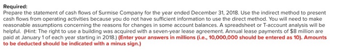 for Surmise Company. Net income for 2018 was $52 million. SURMISE COMPANY