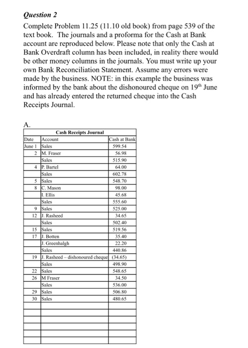  Question 2 Complete Problem 11.25 (11.10 old book) from page 539