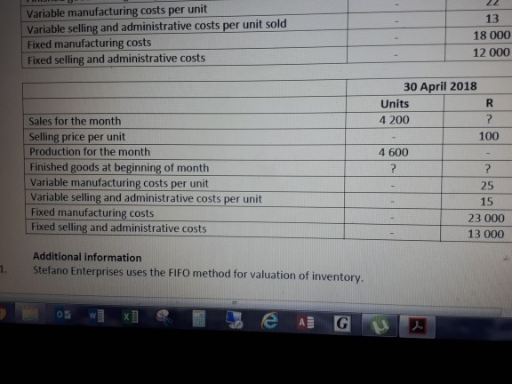 below to prepare the Income statement for April 2018 according to the