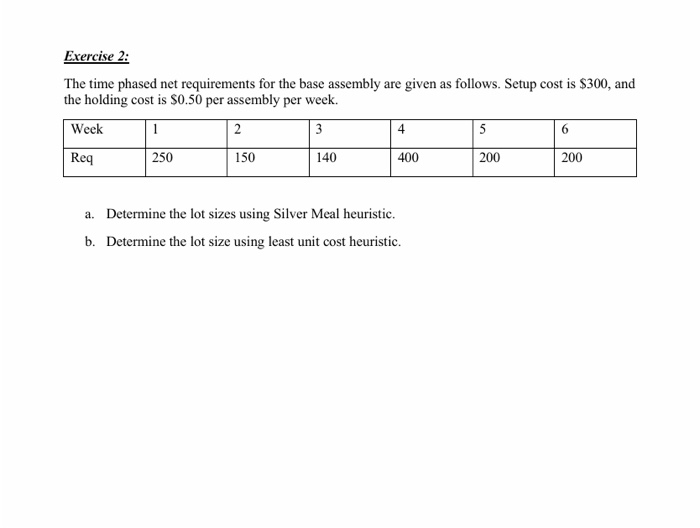 with good hand writting please Exercise 2: The time phased net