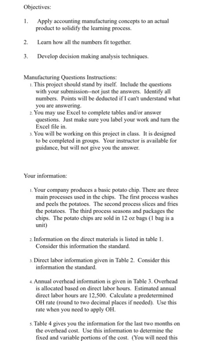  Please answer the table 4 to 7. Thank you!! Objectives: 1.