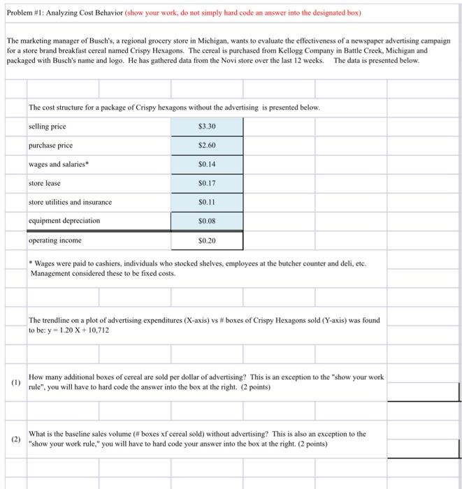  Problem #1: Analyzing Cost Behavior (show your work, do not simply