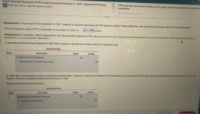 how FrT's receivables and the related allowance wil appear an the December