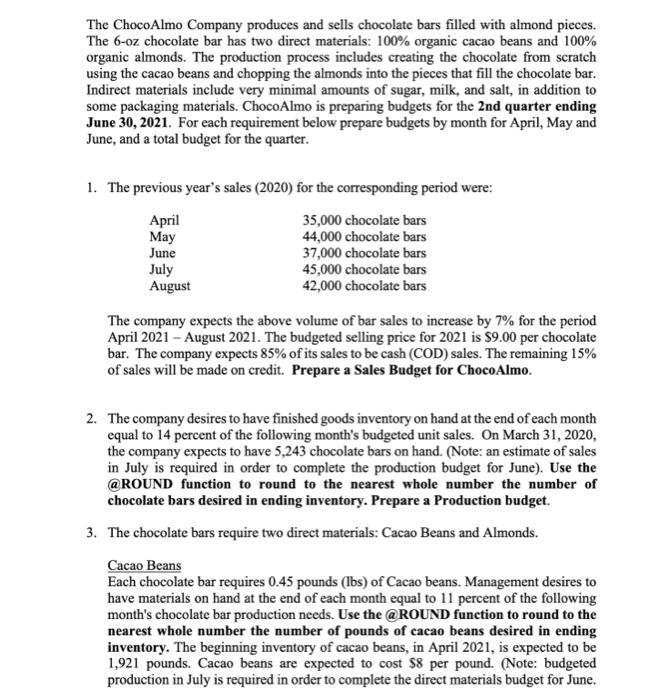 Complete the master budget exercise in excel. Please also indicate what excel