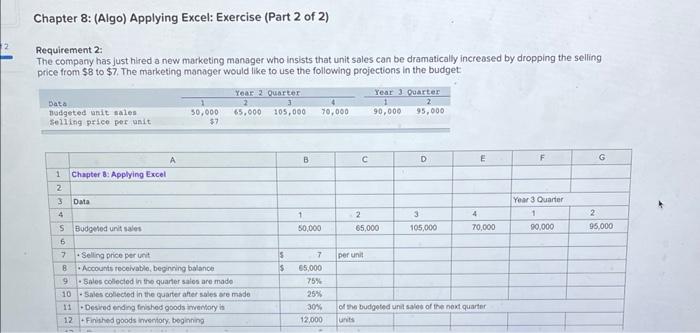  PLEASE HELP Chapter 8: (Algo) Applying Excel: Exercise (Part 2 of
