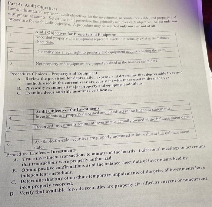 p4 Part 4: Audit Objectives ltems1 through 10 represent audit objectives for