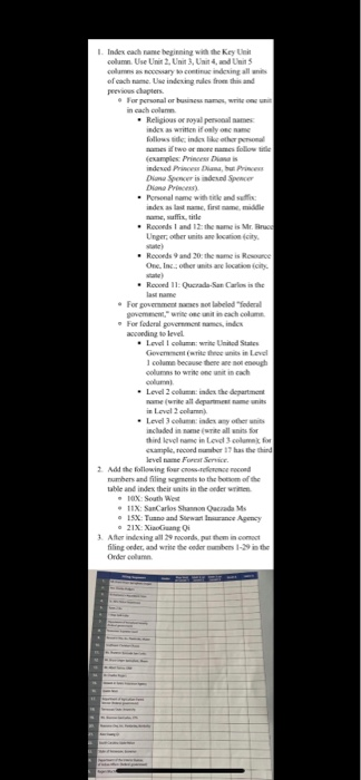  Index each name beginning with the key Unit column. Use Unit
