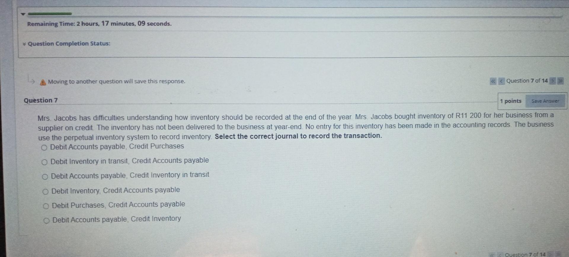  Remaining Time: 2 hours, 17 minutes, 09 seconds. * Question Completion