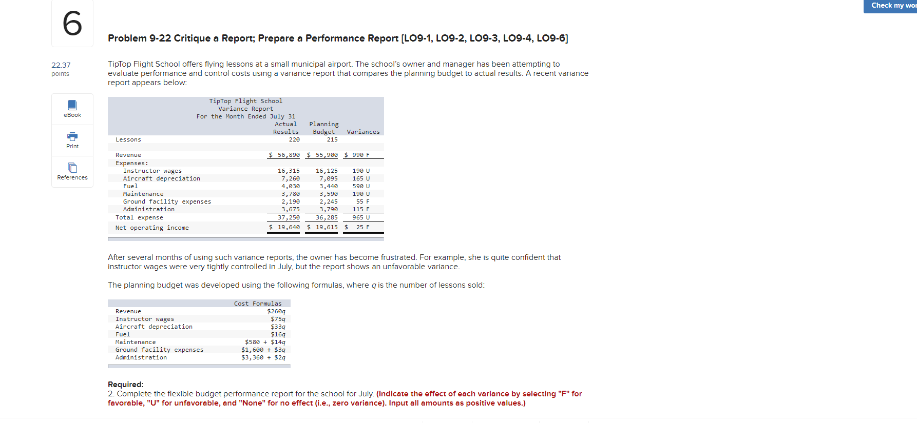  Check my wor 6 Problem 9-22 Critique a Report; Prepare a