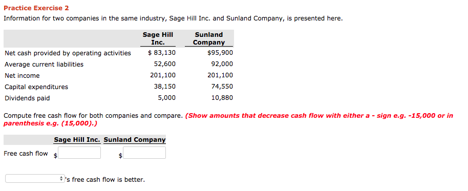 Practice Exercise 2 Information for two companies in the same industry,