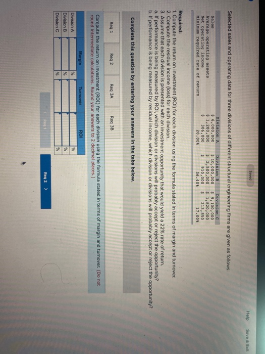  Help Save & Exit Selected sales and operating data for three