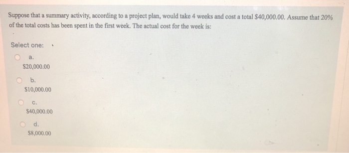  Suppose that a summary activity, according to a project plan, would