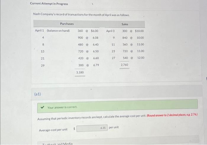  answer for section (b) Current Attempt in Progress Nash Company's record