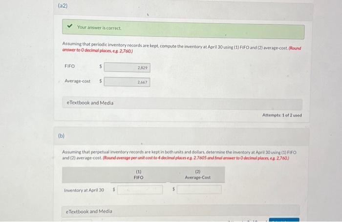 of transactions for the month of April was as follows. (a1) Your