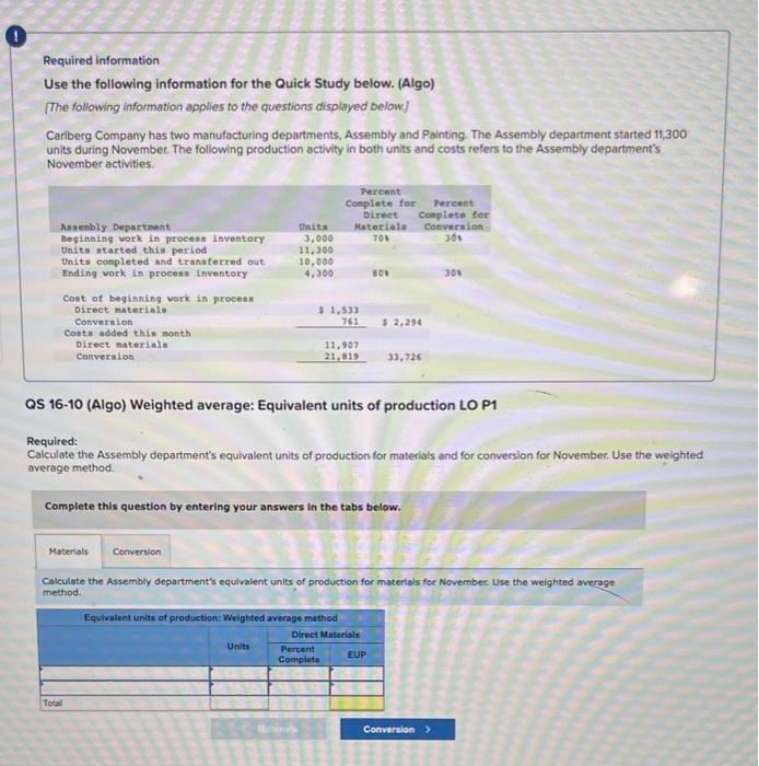  Required information Use the following information for the Quick Study below.