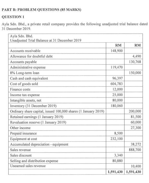 help with this please.. PART B: PROBLEM QUESTIONS (85 MARKS) QUESTION