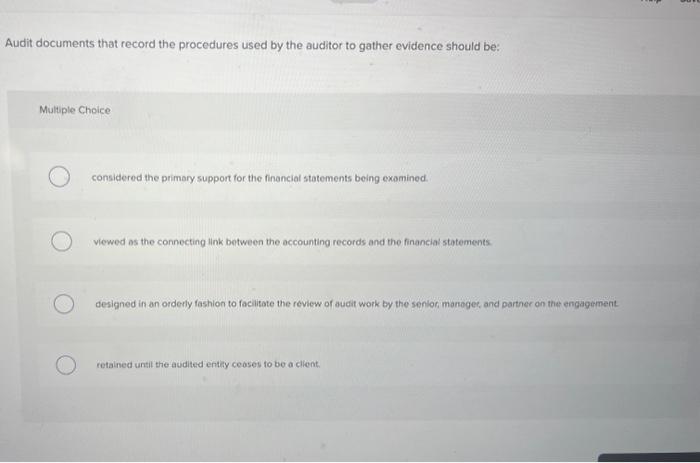  Audit documents that record the procedures used by the auditor to