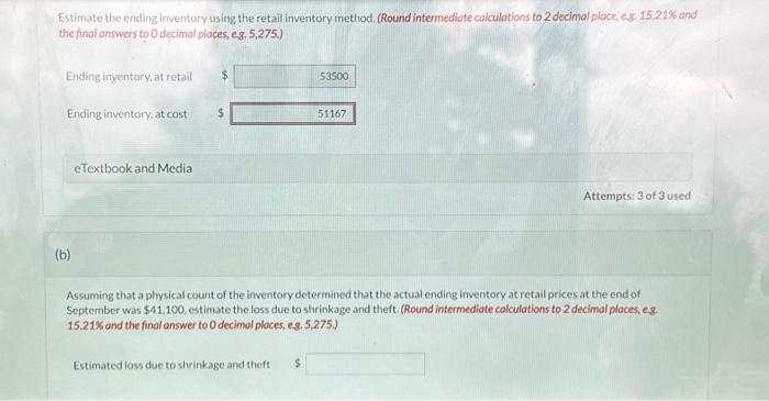 of September: (a) - Your answer is partially correct Estimate the ending
