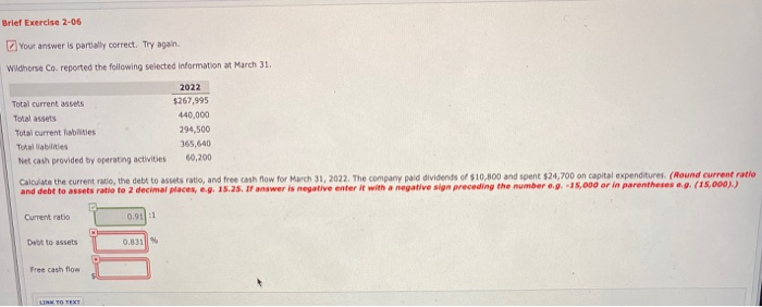  Brief Exercise 2-06 Your answer is partially correct. Try again Wildhorse