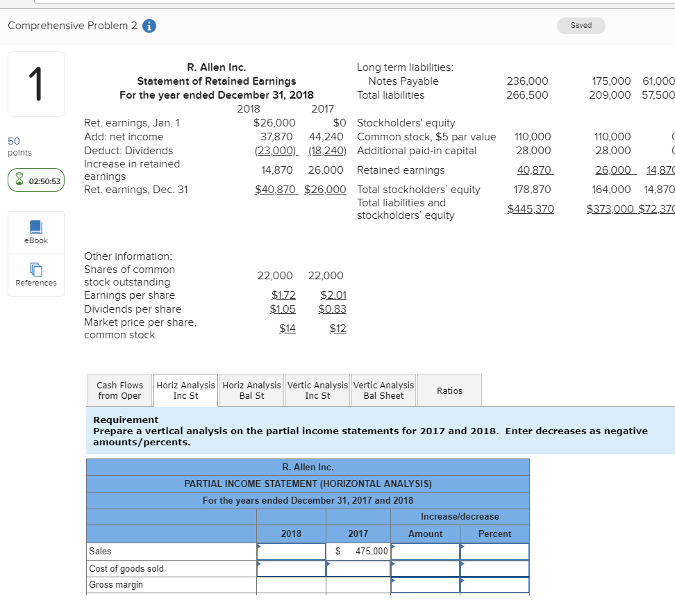 Flows and Ratios Algo R. Allen Inc. Income Statement For years ended