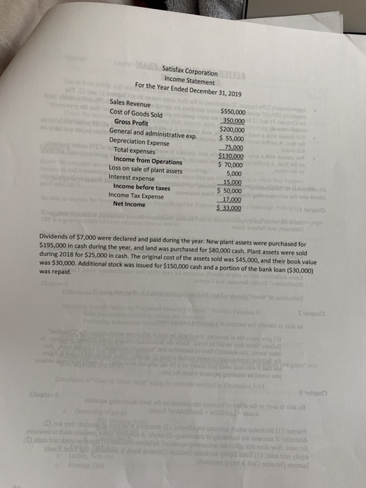 comparative balance sheet and the current year's income statement are provided along