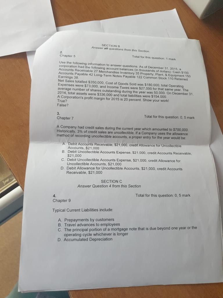 SECTION B Answer all questions from this Section 2. Total for