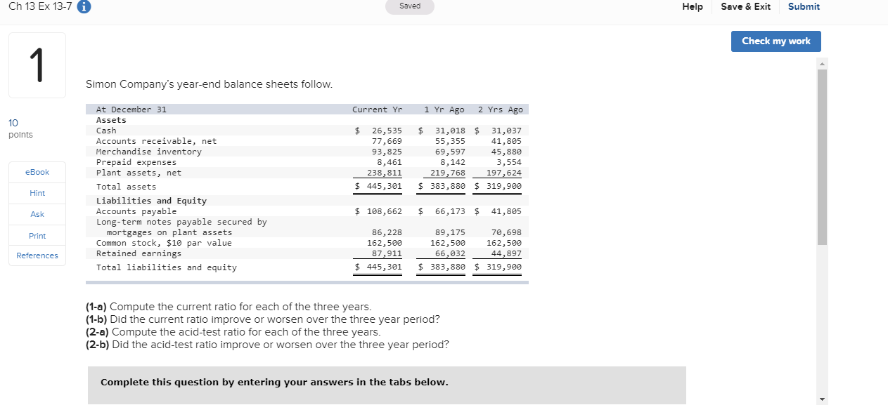  Ch 13 Ex 13-7 Saved Help Save & Exit Submit Check
