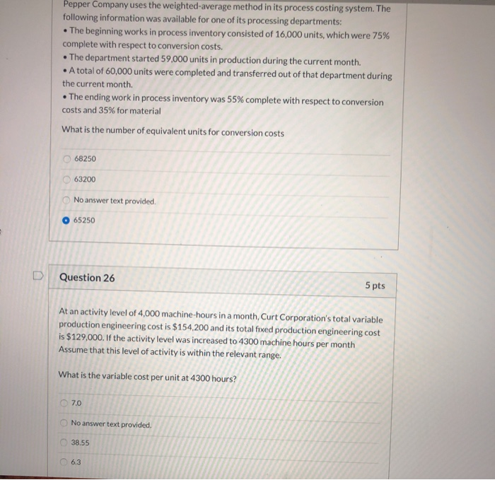  Pepper Company uses the weighted average method in its process costing