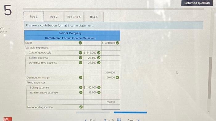 Contribution Format Income Statements [LO1-6] Todrick Company is a merchandiser that reported