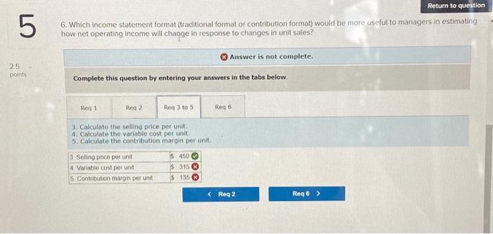 contribution format income statement. 2. Prepare a traditional format income statement. 3.