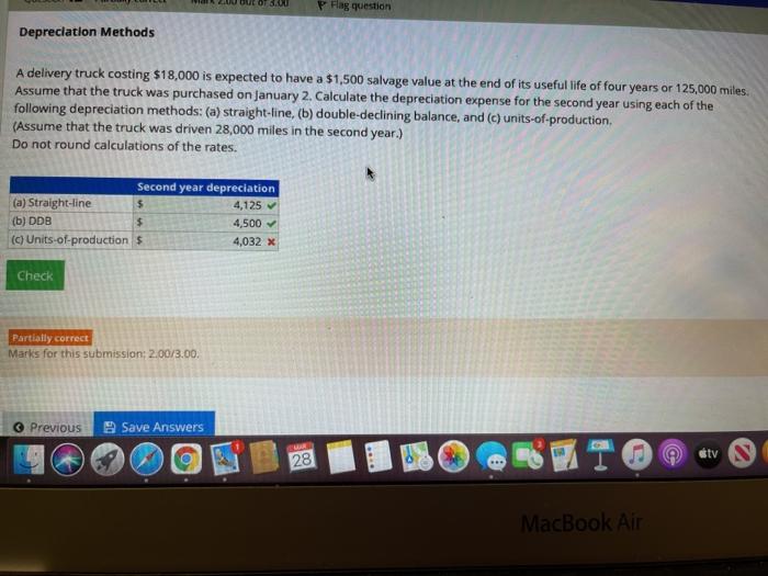  AN OUE OT 8.0 p Flag question Depreciation Methods A delivery