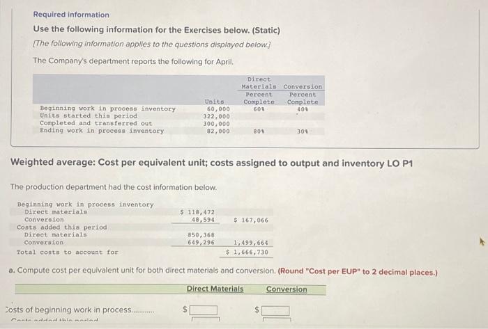  could someone solve this please? a. Compute cost per equivalent unit