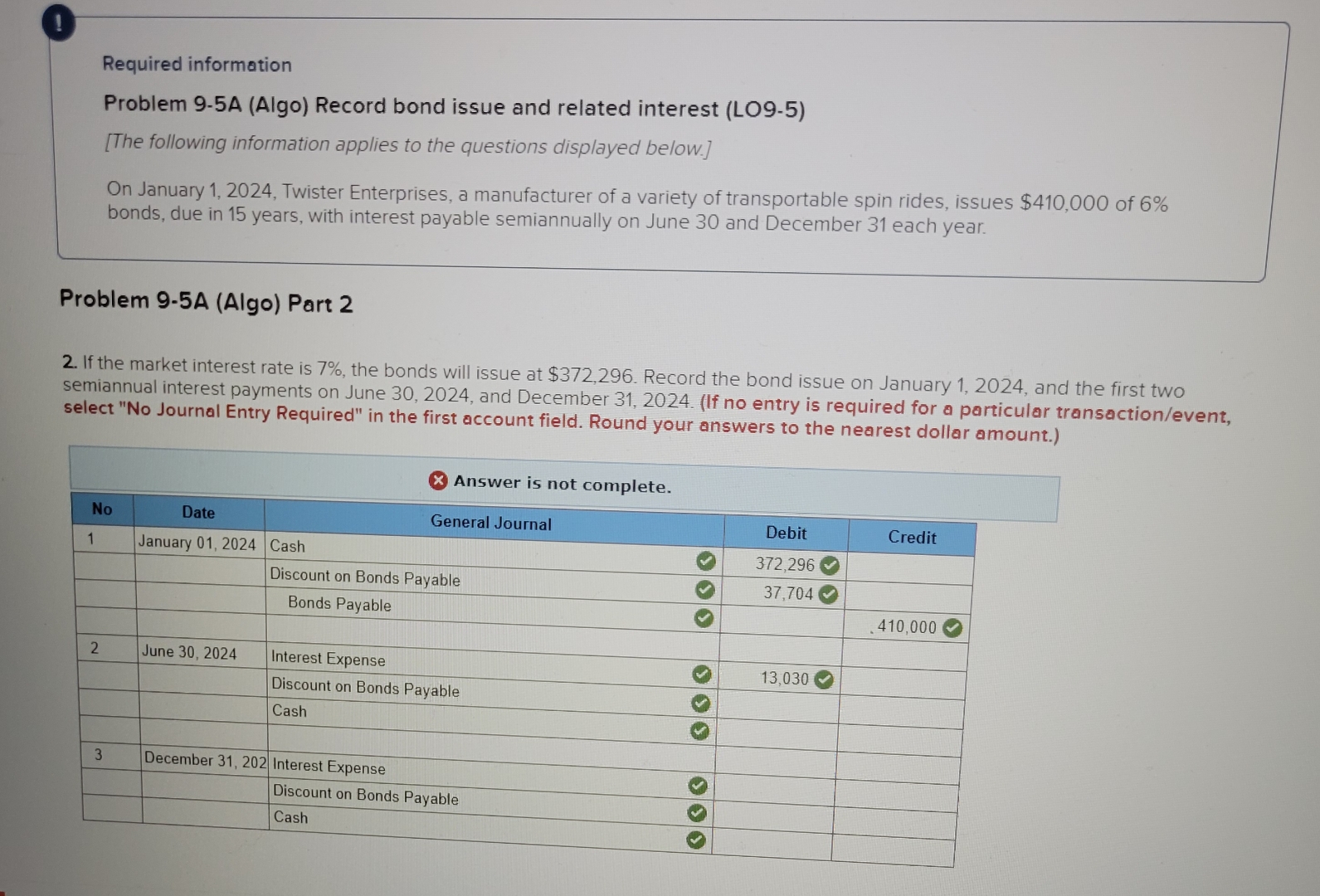  1 Required information Problem 9-5A (Algo) Record bond issue and related