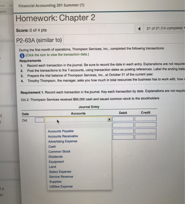 operations, Thompson Services, Inc.,completed the following transactions (Click the lcon to view