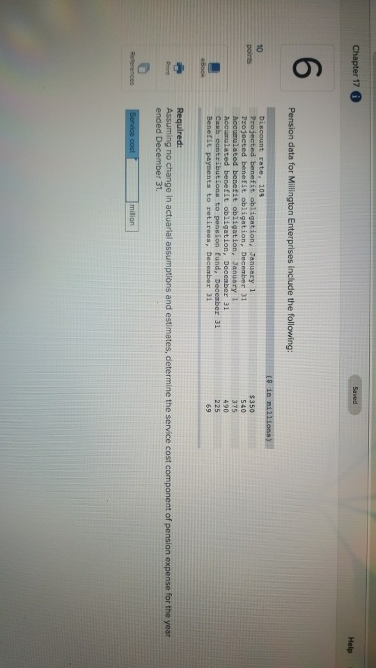  Saved Chapter 17 G Help 6 Pension data for Millington Enterprises