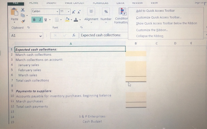 Cash Budget with Supporting Schedules using Excel's Multi-Tab Cell Referencing and Basic