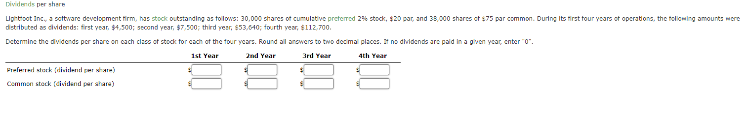 distributed as dividends: first year, $4,500; second year, $7,500; third year,