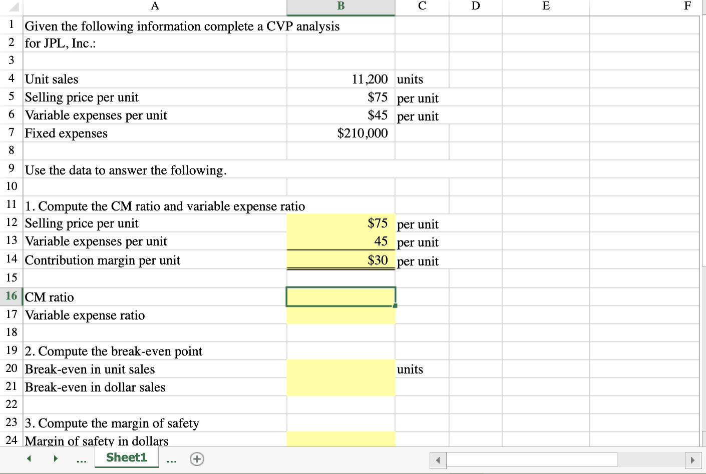  A B. D E F per unit 1 Given the following