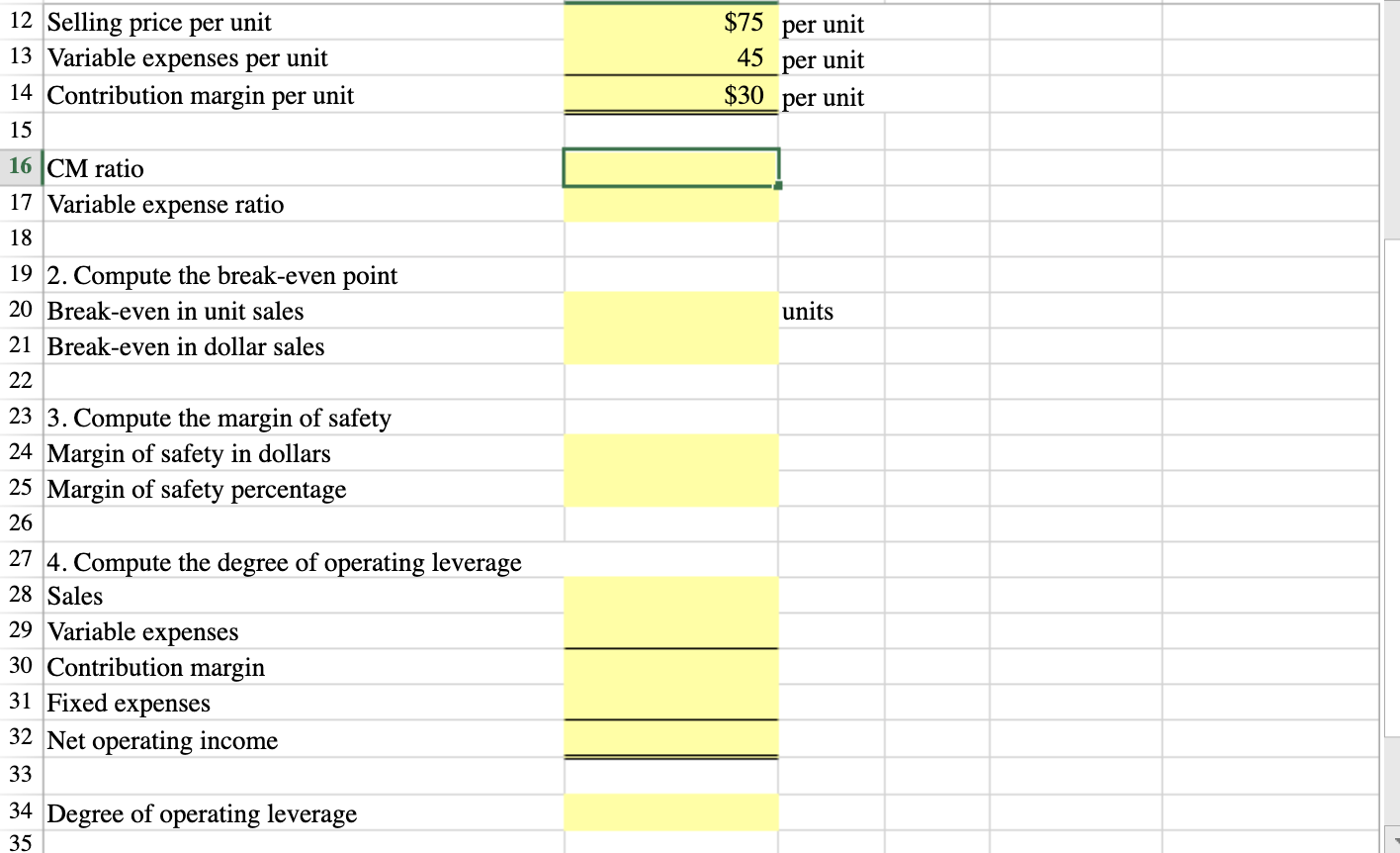 information complete a CVP analysis 2 for JPL, Inc.: 3 4 Unit