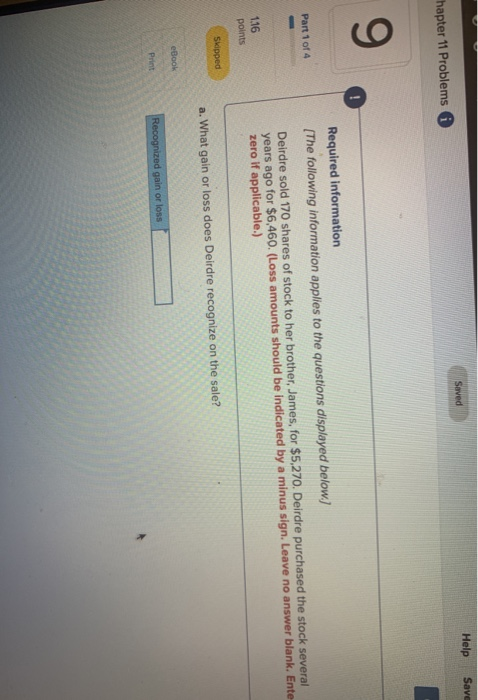  Help Save Saved hapter 11 Problems 9 ! Required information [The