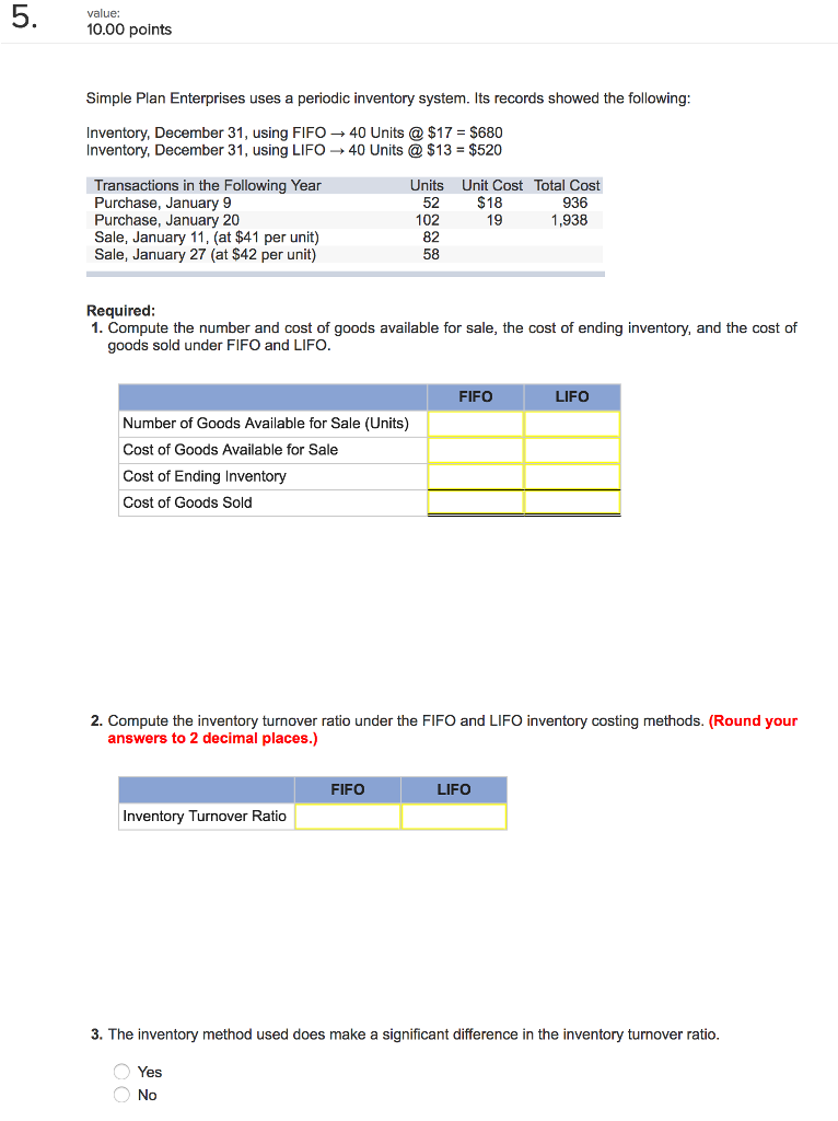 help fill in the blanks Simple Plan Enterprises uses a periodic inventory