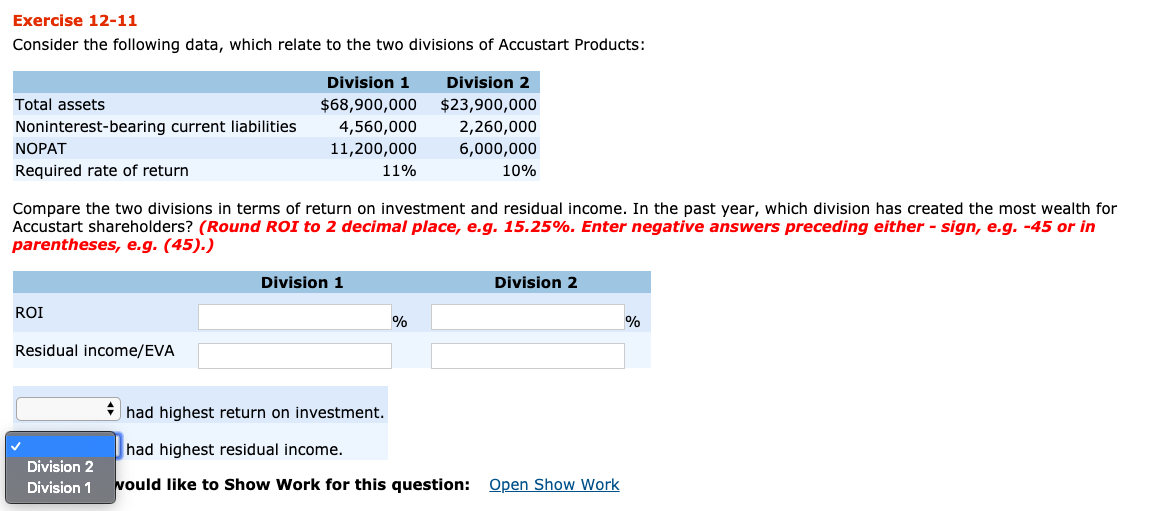 Exercise 12-11 Consider the following data, which relate to the two