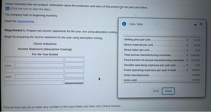  please answer all parts what other information is needed??? Clover Industries
