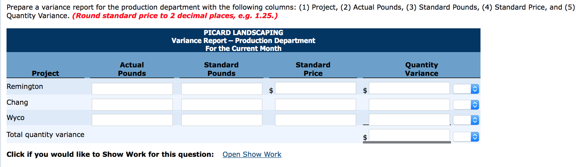 projects (Remington, Chang, and Wyco). The company is interested in controlling the