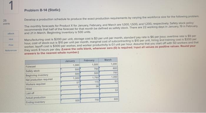  1 Problem 8-14 (Static) 25 points Boc Develop a production schedule