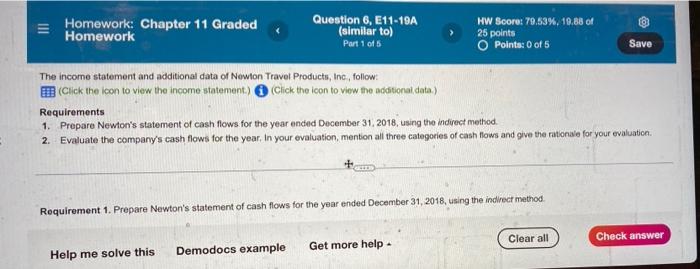  III Homework: Chapter 11 Graded Homework Question 6, E11-19A (similar to)